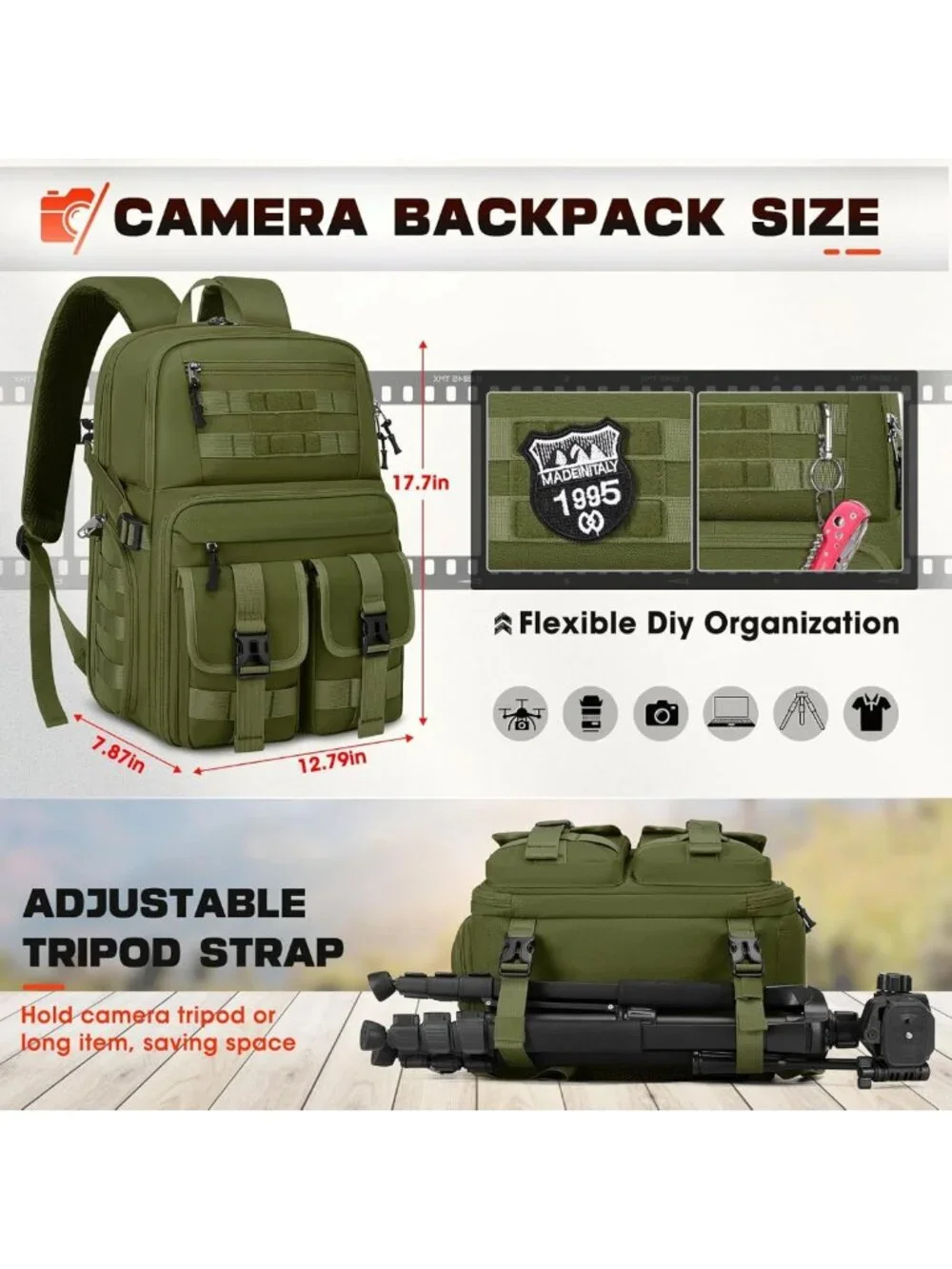 Camera Backpack for DSLR/SLR/Mirrorless - Stylish, Durable, & Spacious Bag for